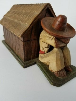 Vintage Mexican Folk Art.  Hinged Wooden Box With Two Mexican Figures