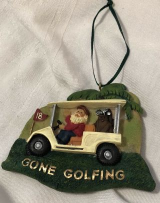 Santa " Gone Golfing " Christmas Ornament Cart Clubs Green Holiday Tree Decor Gift
