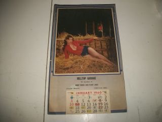 Vintage 1960 Pin Up Girl Calendar Hilltop Garage Yorkville Ohio Complete Good Sh