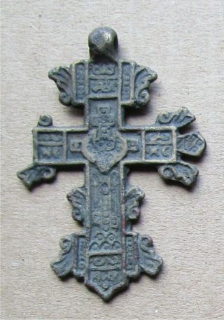 Russian Empire Ancient Orthodox Bronze Icon Cross 1700 - 1800s 29