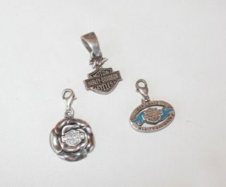 Set Of 3 Sterling Silver Authentic Harley Davidson - Mod Charms Or Pendants