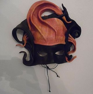 Vintage Hand Crafted Mexican Leather Mardi Gras Mask Artist Signed