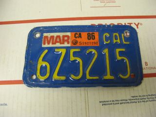 1986 86 California Ca License Plate Motorcycle 6z5215