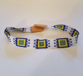 Native American Style Beaded Hat Band American Made White Blue Yell 23 7/8x1 1/4