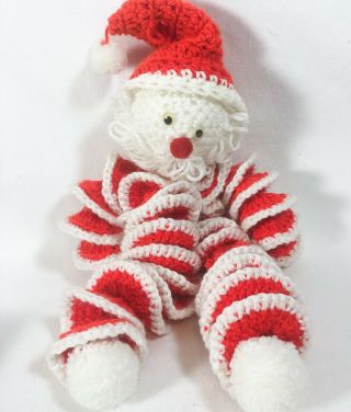 Vtg Handmade Christmas Crochet Santa Claus Spiral Curl Kitsch Retro Doll
