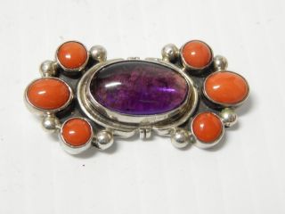Visual Vintage Navajo Indian Multi Stone Sterling Silver Pin - Showstopper