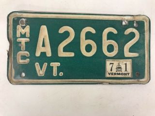 Vintage 1970s Vermont Motorcycle License Plate / Tag A2662