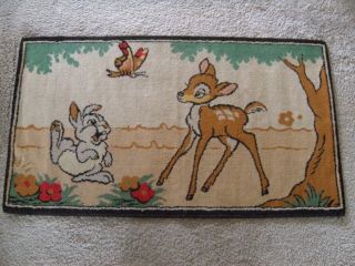 Vintage Bambi Rug,  Wall Hanging 39 " X 22 ",  Bambi And Thumper,  Walt Disney 1950 