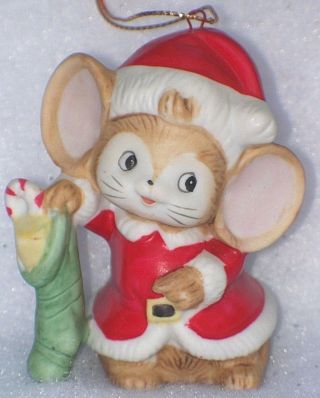 Vintage Porcelain Christmas Santa Claus Mouse Figurine Ornament Homco