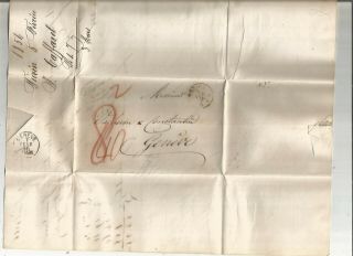 Stampless Folded Letter: 1856 Torino,  Italy Red Sl