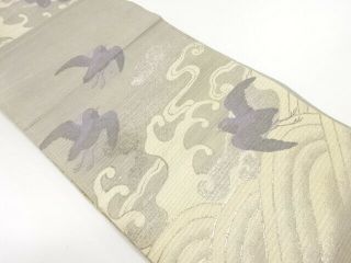 82496 Japanese Kimono / Antique Maru Obi For Summer / Woven Plover