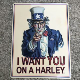 2009 Official Harley Davidson Uncle Sam I Want You On A Harley Metal Sign