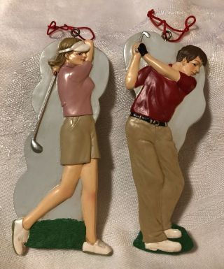 Man & Woman Golfing Christmas Ornaments Swinging Clubs Holiday Tree Decor Gift