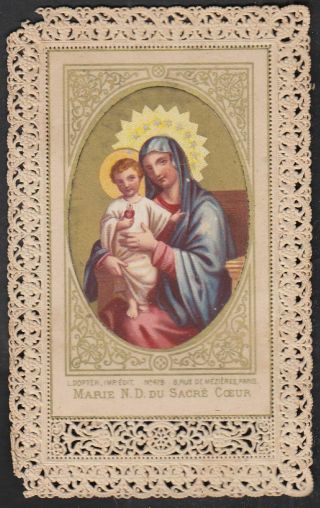 Our Lady Of The Sacred Heart Antique French Lace Holy Card