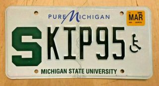 State University Lansing Disabled Person Vanity License Plate " Kip 95 " Skip 95