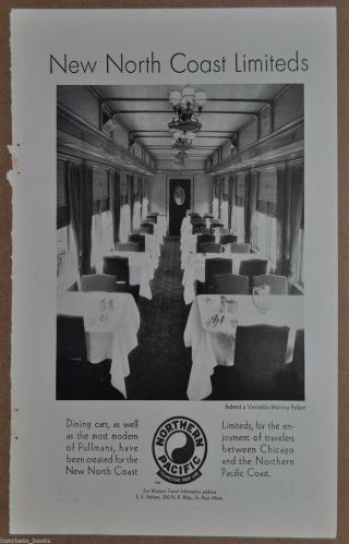 1930 Northern Pacific Railway Advertisement,  Dining Car Photo