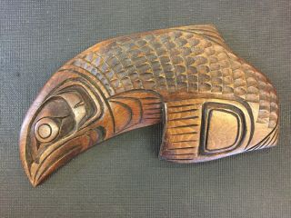 Northwest Coast First Nations Native Carving Salmon Signed Piece