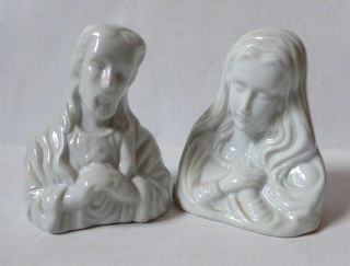 Vintage White Ceramic Jesus & Mary Figurines Statues Set Blessed Mother Catholic