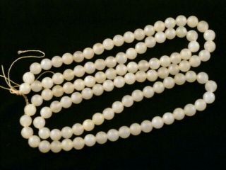 33 Inches Wonderful Chinese White Jade Round Beads Prayer Necklace I134