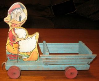 Donald Duck Vintage Fisher Price Wooden Pull Cart Circa 1940 