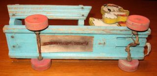 Donald Duck Vintage Fisher Price Wooden Pull Cart Circa 1940 ' s 5