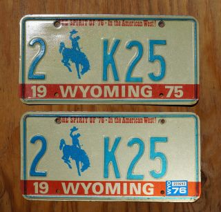 1975 1976 Wyoming Bicentennial License Plate Pair / Set K 25