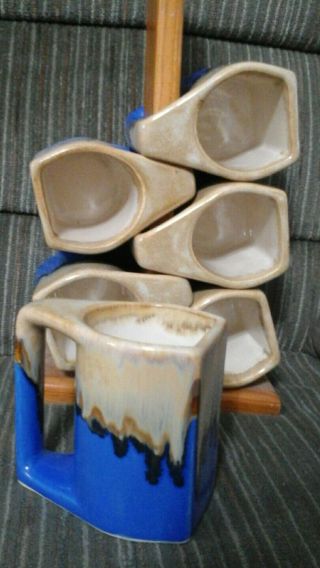 Rodolfo Padilla Coffee Mugs Blue Drip Glaze Set Of 6 Pottery Stoneware Mexico