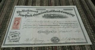 Hackensack And York Railroad Company Stock Certificate - 120 Shares - 1869