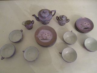 Antique Childs Porcelain Play Tea Set Made In Japan Lusterware 23 Pc Pre War Toy