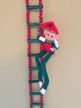 9 Ft Christmas Tree Wooden Beaded Ladder With Elf