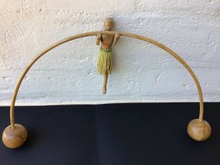 Vintage Hawaiian Hula Dancer Folk Art Balance Balls? Hand Carved Wood Toy Game