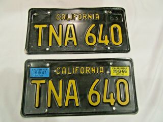 Set Of 2 California License Plates 1963 Issue Tna 640 Stickers 1966 1967