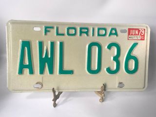 Vintage 1970  S Florida License Plate Tag Awl 036 Green White
