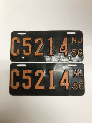 Pair Vintage 1956 Jersey Motorcycle License Plates