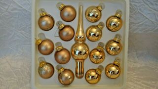 Vintage Mini Hand Crafted Mercury Glass Ornaments And Tree Topper Gold