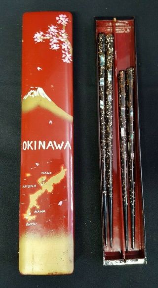 Japanese Abalone Shell Inlaid Chop / Hair Sticks Kanzashi Okinawa 40s Antique