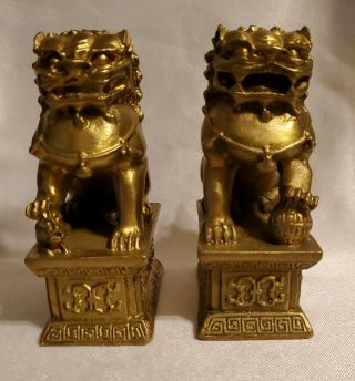 Pair Feng Shui Chinese Bronze Lion Statue Copper Evil Guardian Door Fu Foo Dog