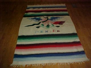 Vintage Mexican Saltillo Mexico Phoenix Bird Snake Serape Blanket 77 " X 48 "