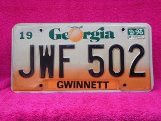 Jwf 502 = 1996 Gwinnett County Georgia Peach License Plate $4.  00 Us