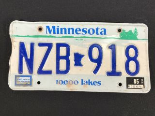 1985 Minnesota Motor Vehicle License Plates Nzb 918