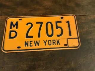 1970’s York Medical Doctor “md” License Plate.  Vintage Orange Blue Steel Tag