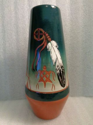 Lakota Native American Sioux Pottery Fire Glazed Vase Signed By Little Thunder 9