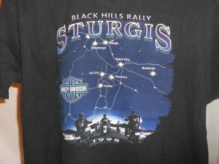 Vintage 1998 Harley Davidson Sturgis Motorcycle Rally Map T Shirt Size Large