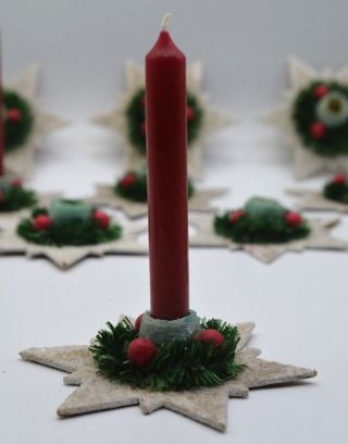 Antique German Handmade Christmas Candle Holders With Candle 1920´s Ornaments