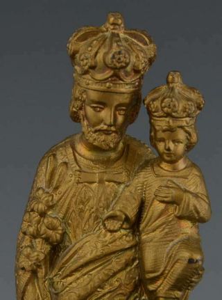 Antique FRENCH ST.  JOSEPH HOLDING BABY JESUS GILDED CAST SPELTER METAL STATUE NR 2