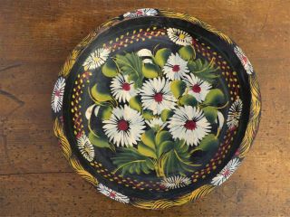 Antique Vintage Handpainted Folk Art Mexican Wooden Batea Bowl Flowers 9 " 1