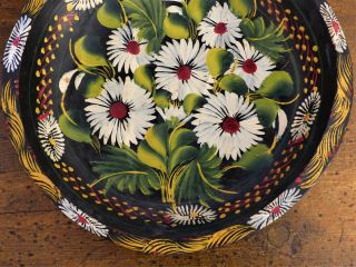 ANTIQUE Vintage Handpainted FOLK ART Mexican WOODEN BATEA BOWL Flowers 9 