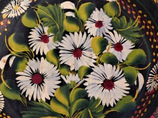 ANTIQUE Vintage Handpainted FOLK ART Mexican WOODEN BATEA BOWL Flowers 9 