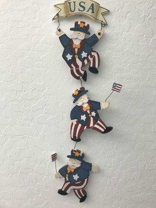 Patriotic 4th July Uncle Sam Wooden Wall Hanger In Euc