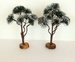 Vintage Set Of 2 Miniature Trees For Train Set Or Christmas Scene Snow Topped